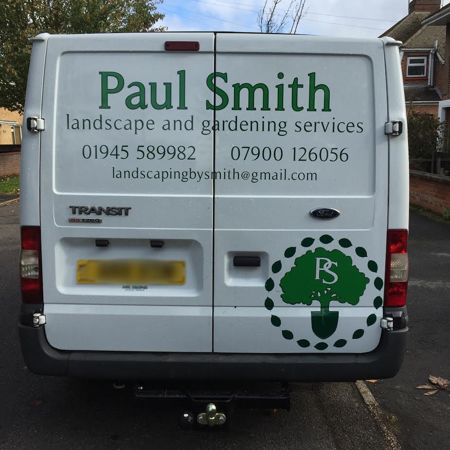 The Paul Smith Landscape and Gardening Services van with the green tree logo